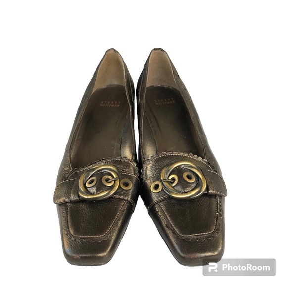 Stuart Weitzman Metallic Leather Buckle Detail Brown Shoes Heels Women’s - Picture 1 of 13